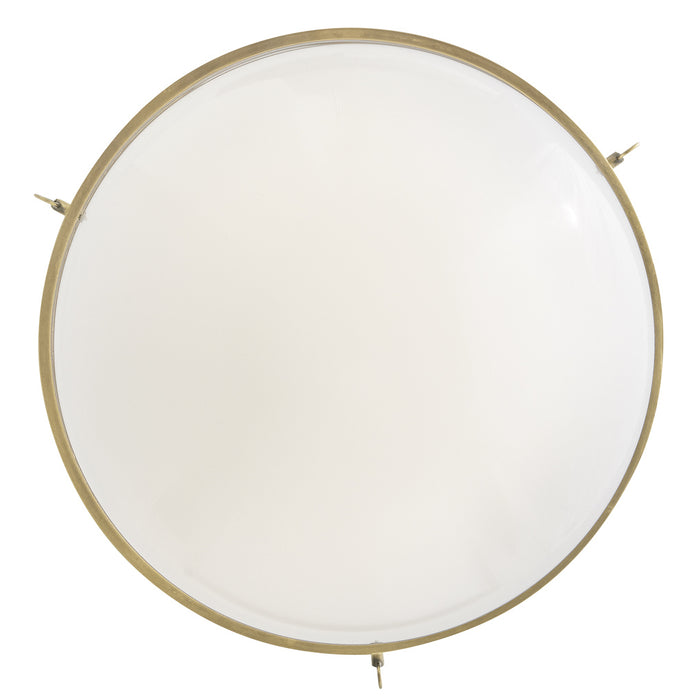 Bottom of round glass pendant with brass accents