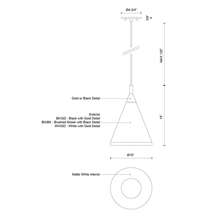 Dorothy One Light Pendant White With Gold Detail-Mini Pendants-Kuzco Lighting-Lighting Design Store