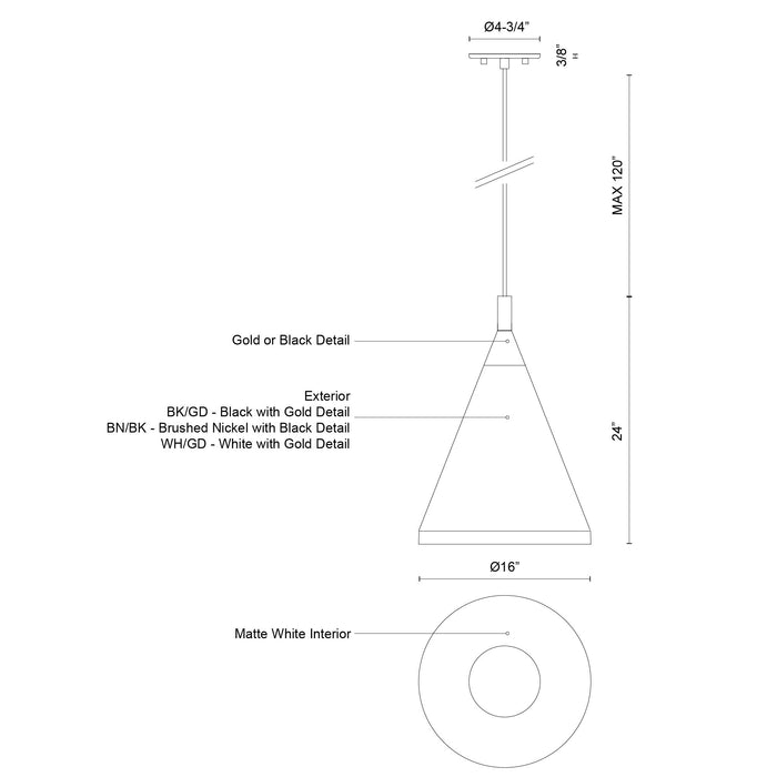 Dorothy One Light Pendant Brushed Nickel With Black Detail-Pendants-Kuzco Lighting-Lighting Design Store