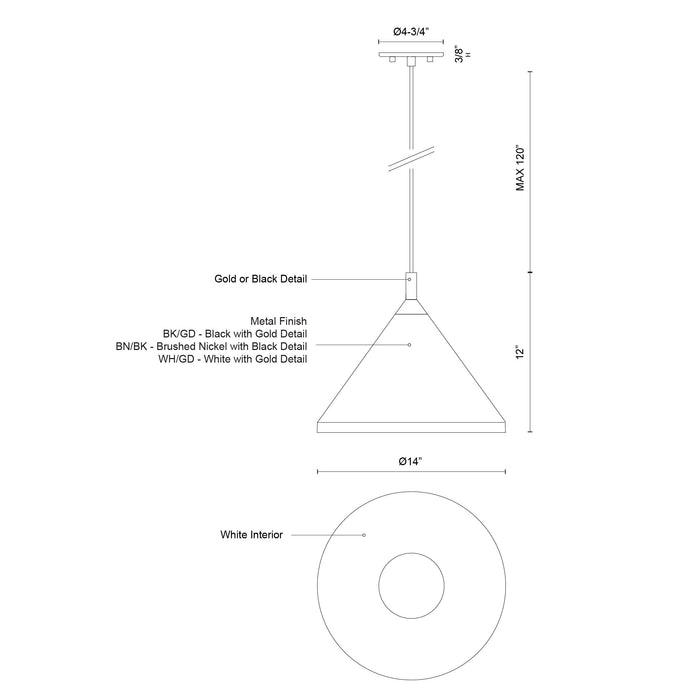 Dorothy One Light Pendant White With Gold Detail-Pendants-Kuzco Lighting-Lighting Design Store