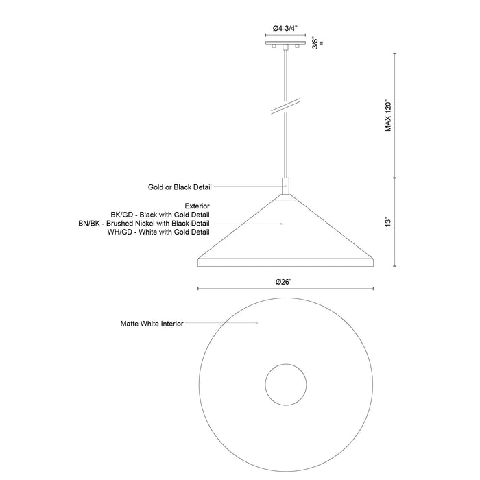 Dorothy One Light Pendant White With Gold Detail-Pendants-Kuzco Lighting-Lighting Design Store