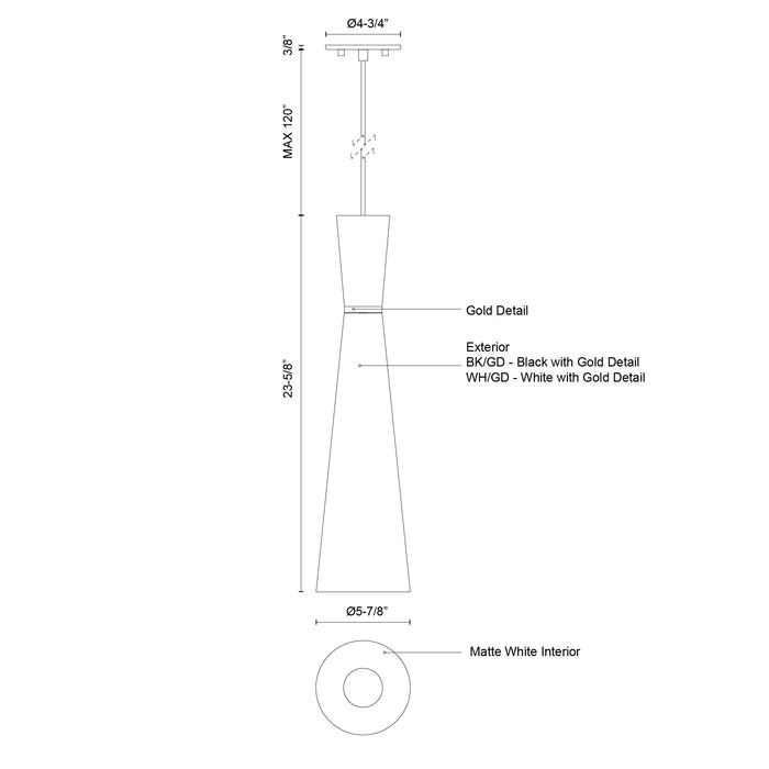 Vanderbilt One Light Pendant White With Gold Detail-Mini Pendants-Kuzco Lighting-Lighting Design Store