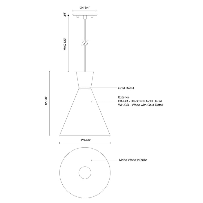 Vanderbilt One Light Pendant White With Gold Detail-Mini Pendants-Kuzco Lighting-Lighting Design Store