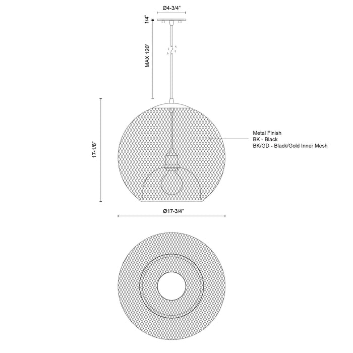 Gibraltar One Light Pendant Black/Gold-Pendants-Kuzco Lighting-Lighting Design Store