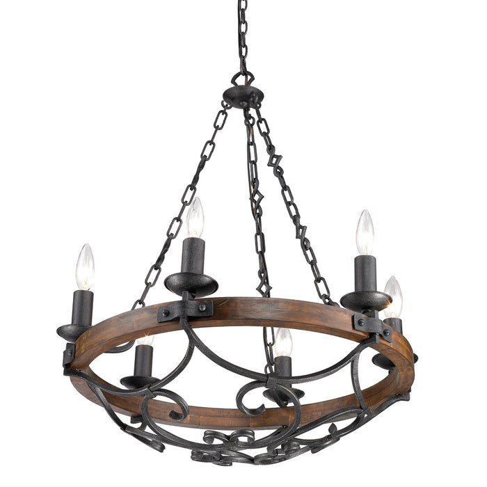 Golden - 1821-6 BI - Six Light Chandelier - Madera - Black Iron