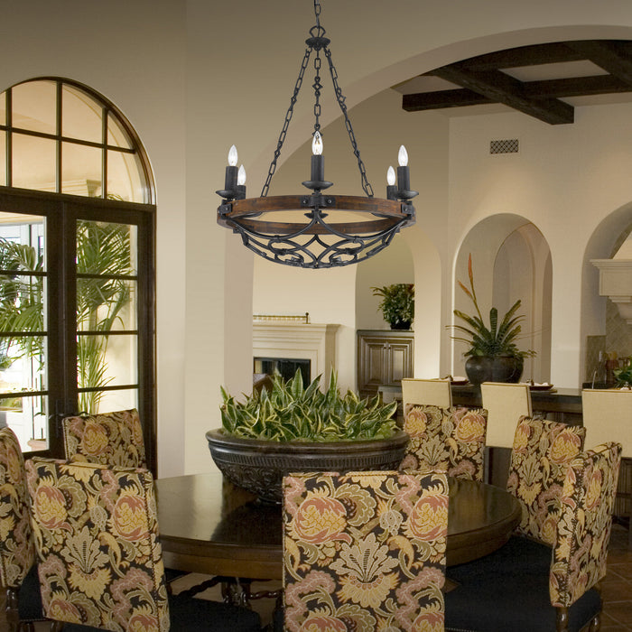 Golden - 1821-6 BI - Six Light Chandelier - Madera - Black Iron