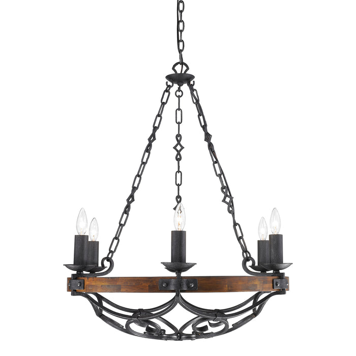 Golden - 1821-6 BI - Six Light Chandelier - Madera - Black Iron