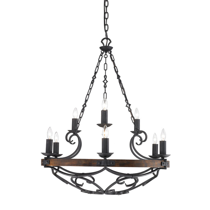 Golden - 1821-9 BI - Nine Light Chandelier - Madera - Black Iron
