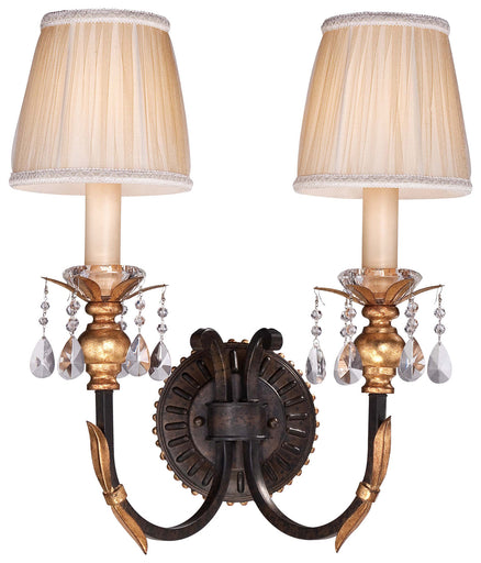 Bella Cristallo Two Light Wall Sconce French Bronze With Gold Leaf Highlights