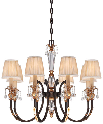 Bella Cristallo Eight Light Chandelier French Bronze With Gold Leaf Highlights
