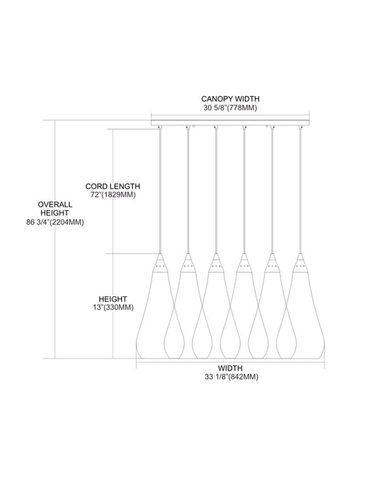 ELK Home - 546-6RC-SLVM-CRC - Six Light Pendant - Curvalo - Satin Nickel