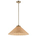 Pendant light with wide rattan shade and gold finish