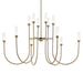 Gold chandelier with multiple arms on a white background