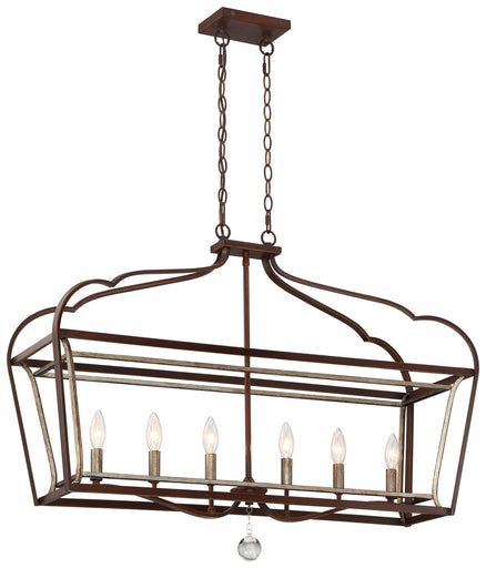 Astrapia Six Light Island Pendant Dark Rubbed Sienna w/Aged Silver