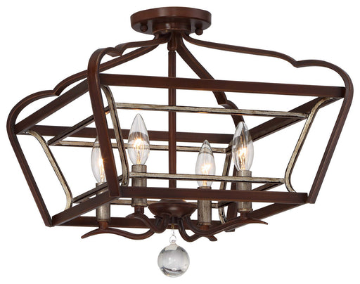 Astrapia Four Light Semi Flush Mount Dark Rubbed Sienna w/Aged Silver