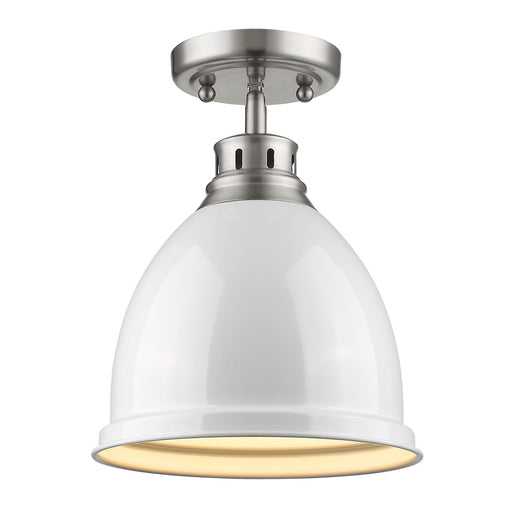 Golden - 3602-FM PW-WH - One Light Flush Mount - Duncan - Pewter