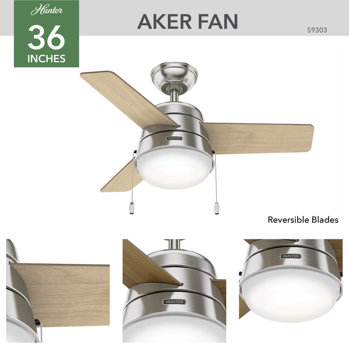 Aker 36" Ceiling Fan-Fans-Hunter-Lighting Design Store