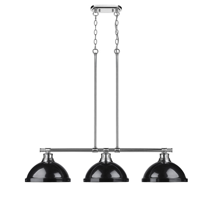 Golden - 3602-3LP CH-BK - Three Light Linear Pendant - Duncan - Chrome