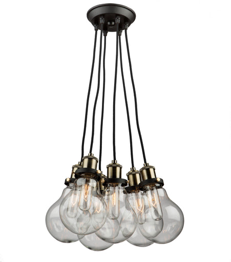 Edison Five Light Chandelier Matte Black & Vintage Brass