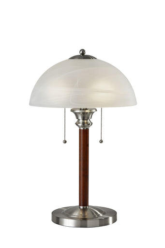 Lexington Two Light Table Lamp Walnut Rubber Wood W. Brushed Steel