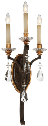 Chateau Nobles Three Light Wall Sconce Raven Bronze With Sunburst Gold Leaf Highlights