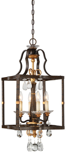 Chateau Nobles Four Light Pendant Raven Bronze With Sunburst Gold Leaf Highlights