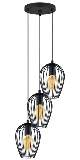 Newtown Three Light Pendant Black