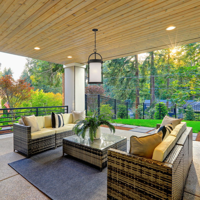 Nuvo Lighting - 62-655 - LED Outdoor Hanging Lantern - Willis - Textured Black / Antique White Glass