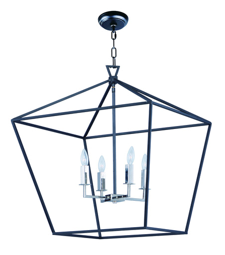 Abode Four Light Chandelier Textured Black / Polished Nickel
