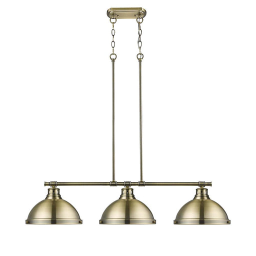 Duncan Three Light Linear Pendant Aged Brass