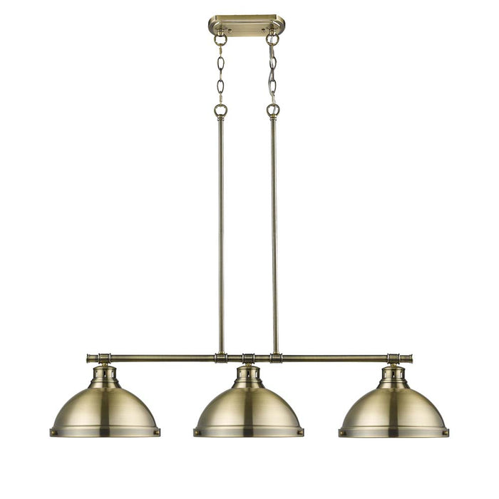 Golden - 3602-3LP AB-AB - Three Light Linear Pendant - Duncan - Aged Brass