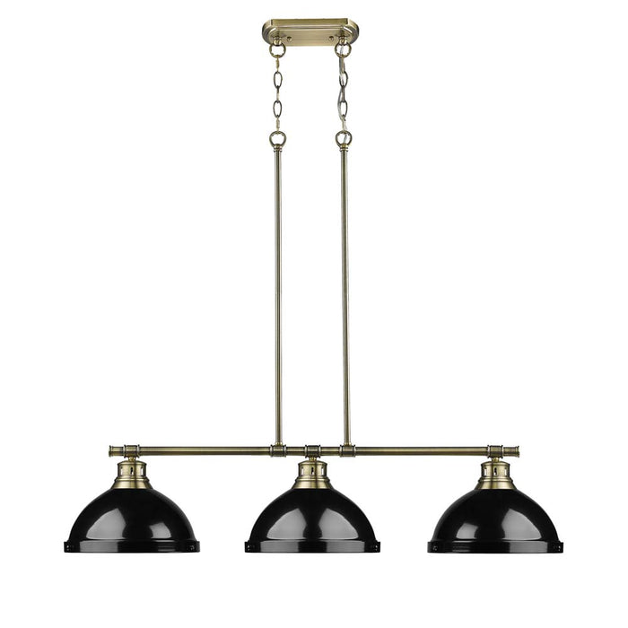 Golden - 3602-3LP AB-BK - Three Light Linear Pendant - Duncan - Aged Brass