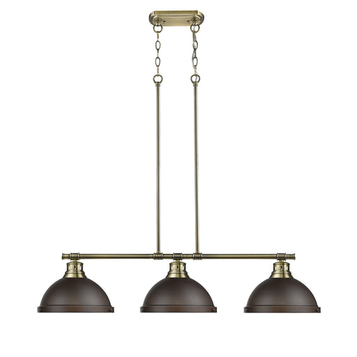 Duncan Three Light Linear Pendant Aged Brass
