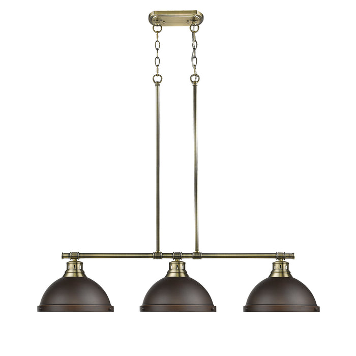 Golden - 3602-3LP AB-RBZ - Three Light Linear Pendant - Duncan - Aged Brass