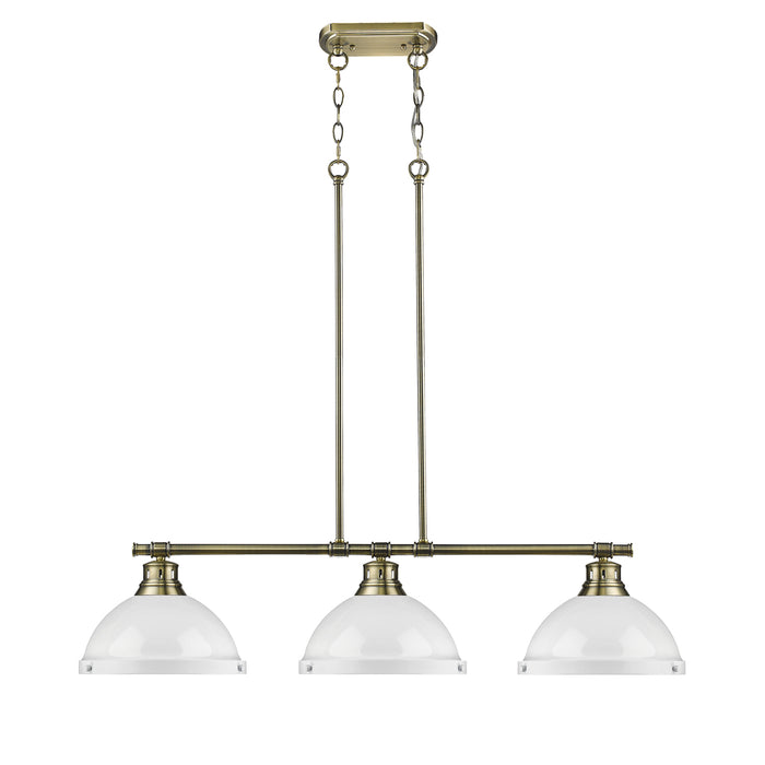 Golden - 3602-3LP AB-WH - Three Light Linear Pendant - Duncan - Aged Brass