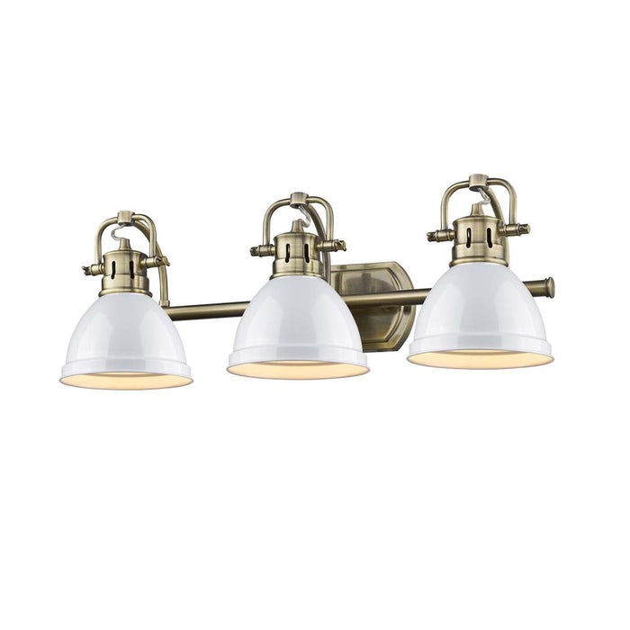 Golden - 3602-BA3 AB-WH - Three Light Vanity - Duncan - Aged Brass