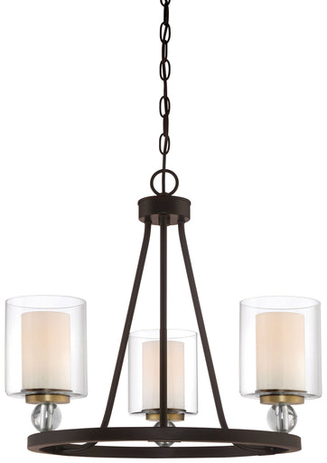 Studio 5 Three Light Chandelier Painted Bronze w/Natural Brushed Brass
