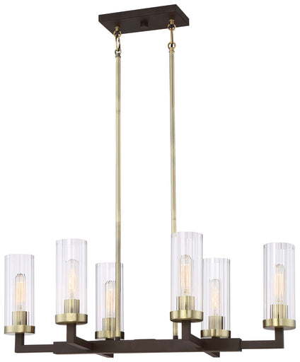 Ainsley Court Six Light Island Pendant Aged Kinston Bronze w/Brushed Brass Highlights
