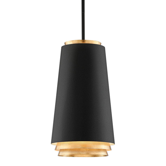 Troy Lighting - F5542-TBK/VGL - One Light Pendant - Fahrenheit - Textured Black/Vintage Gold Leaf