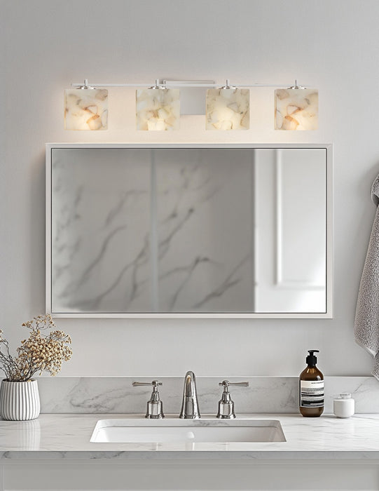 Justice Designs - ALR-8444-55-NCKL - Four Light Bath Bar - Alabaster Rocks - Brushed Nickel