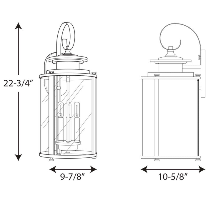 Progress Lighting - P560038-031 - Three Light Large Wall Lantern - Squire - Black