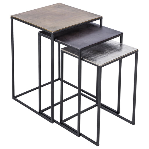 Threefold Accent Table Top Big Brass Antique Middle Bronze, Small Raw Nickel/Frame Matt Black