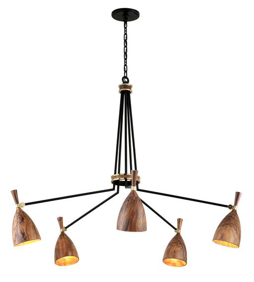 Corbett Lighting - 280-05-SBK - Five Light Chandelier - Utopia - Black Brass Acacia Wood Shades