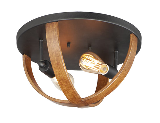 Compass Two Light Flush Mount Antique Pecan / Black