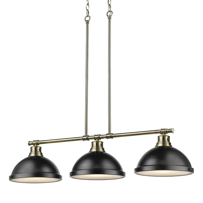 Golden - 3602-3LP AB-BLK - Three Light Linear Pendant - Duncan - Aged Brass