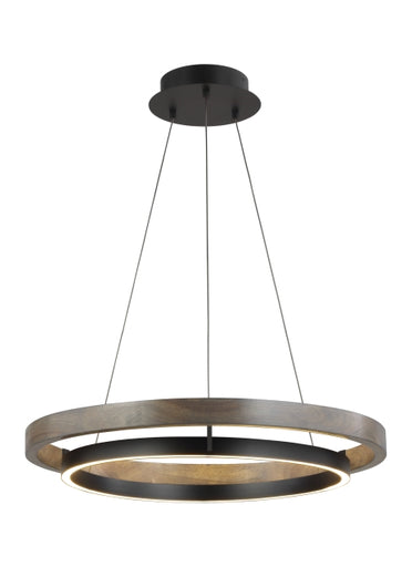 Grace LED Chandelier Matte Black/Weathered Oak Wood