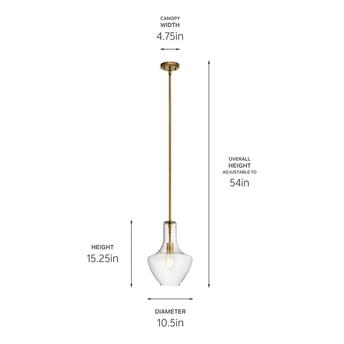Kichler - 42141NBR - One Light Pendant - Everly - Natural Brass