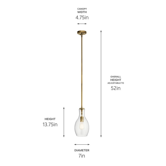 Kichler - 42456NBR - One Light Pendant - Everly - Natural Brass