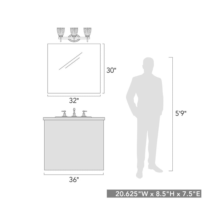 Golden - 8001-BA3 PW-SD - Three Light Vanity Light - Parrish - Pewter