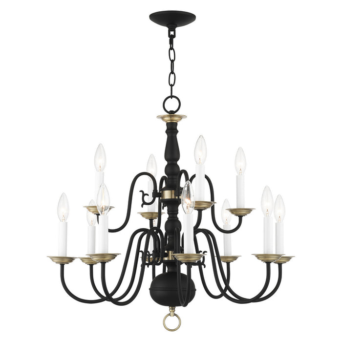 Livex Lighting - 5012-04 - 12 Light Chandelier - Williamsburg - Black w/ Antique Brasss